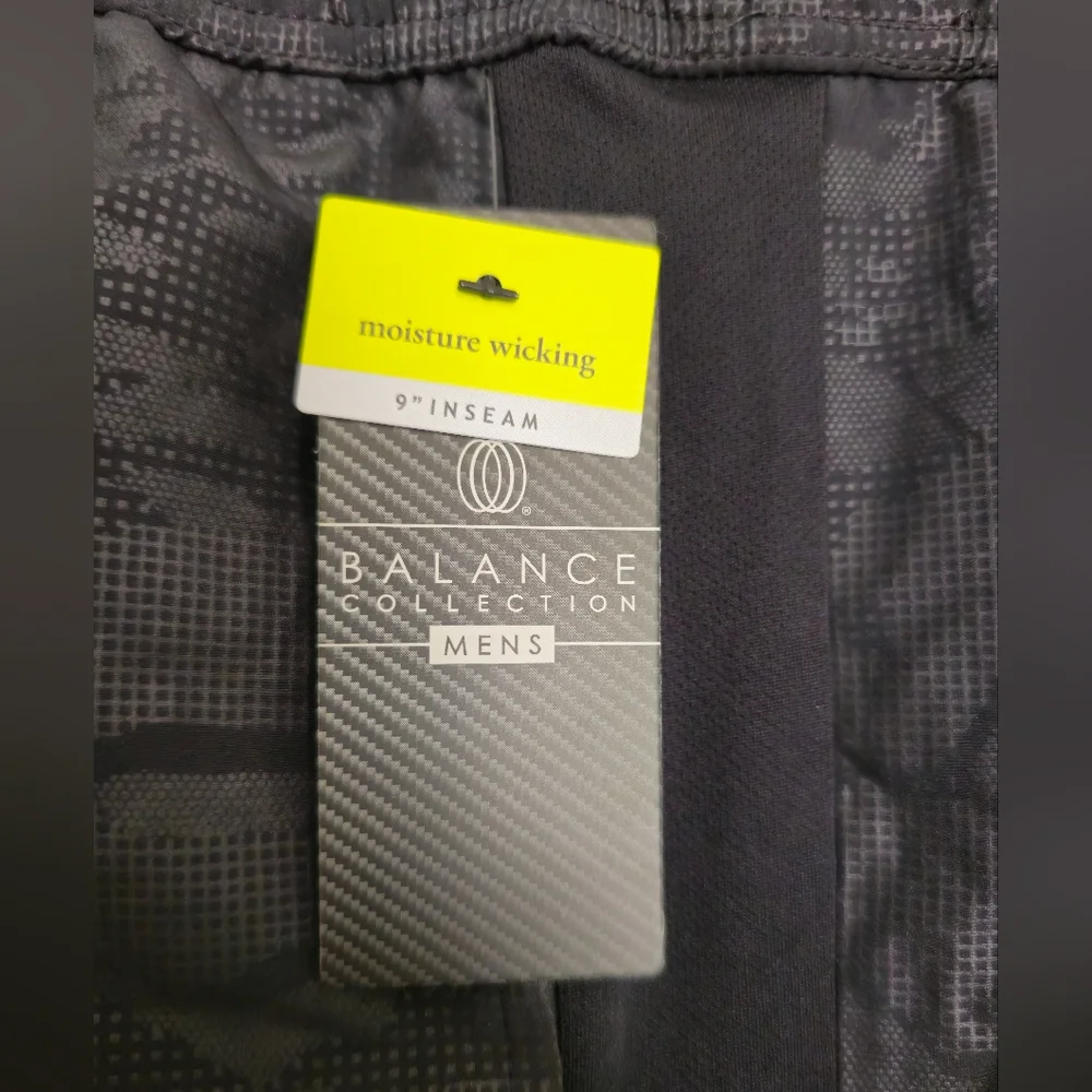 Men's Balance Collection Athletic Shorts Camouflage Embossed Black Large